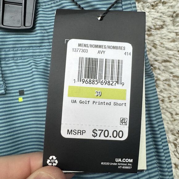 Under Armour Golf Printed Shorts Men's 30 Green Stripes Stretch Geometric New - Picture 7 of 14